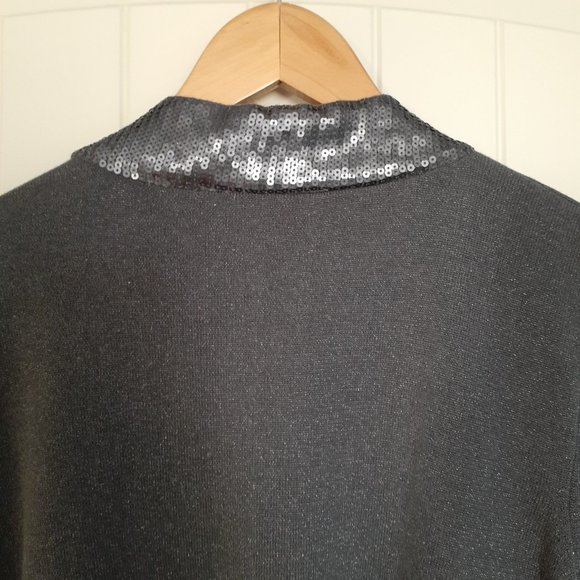 Soft Surroundings Metallic Shimmer Knit Open Cardigan Sequin Trim Gray Size L - Picture 7 of 12